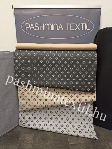 Pamutvászon - Designer-LV-mintás - drapp alapon