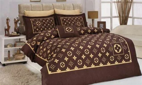 Pamutvászon - Designer-LV-mintás - drapp alapon