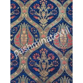 Bútorszövet-Sötét kék alapon tulipános brokát