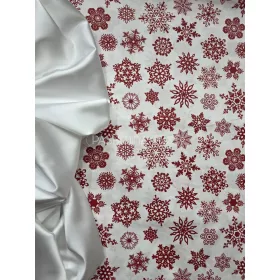 Pamutvászon - Piros hópelyhes - fehér alapon