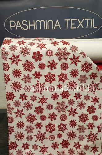 Pamutvászon - Piros hópelyhes - fehér alapon