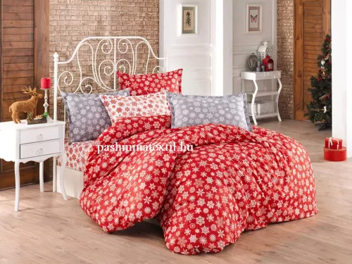 Pamutvászon - Piros hópelyhes - fehér alapon