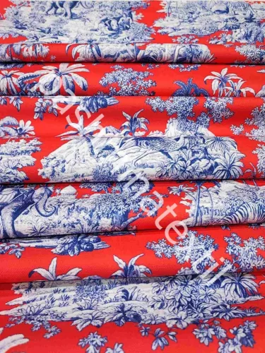 Dekor vászon - Piros alapon, kék elefántok