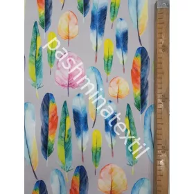 Dekor vászon - világos szürke alapon, színes tollak