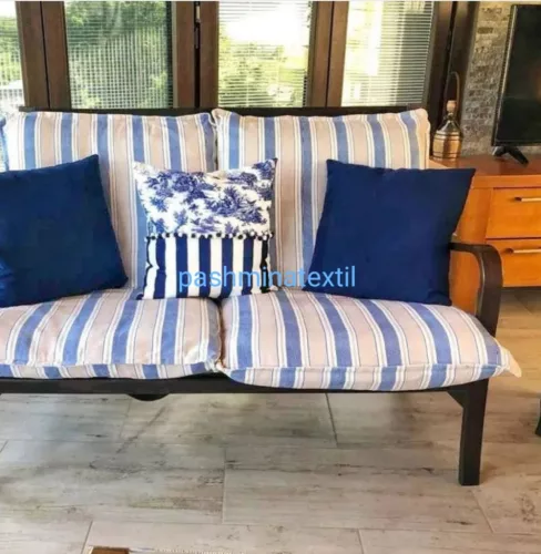 Dekor vászon - Fehér alapon, sötét-világos kék csíkok