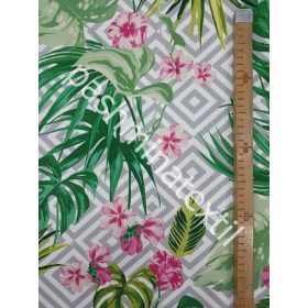 Dekor Várszon - Fehér alapon pálma levelek és virágok