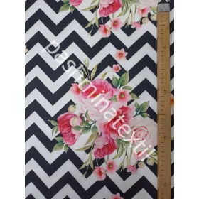 Dekor Vászon - Fekete-Fehér cikkcakos-pünkösdi rózsás 