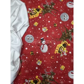 Pamutvászon - télapó szános - piros alapon