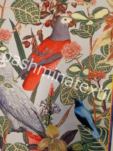 Dekor Vászon - Világos szürke alapon papagájok és madarak 