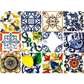   Dekor vászon - Fehér alapon kockákban különböző mintás