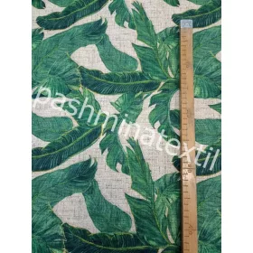   Dekor vászon - Natúr alapon, citromsárga kontúrral zöld nagy levelek