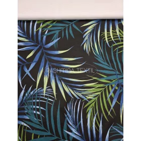 Pamutvászon - Levél mintás - Fekete alapon