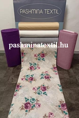 Pamutvászon - Rózsa mintás - nyers alapon