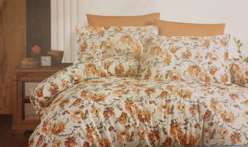 Pamutvászon - Rózsa mintás - nyers alapon