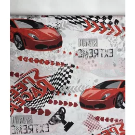 Pamutvászon - Piros autó minta - fehér alapon