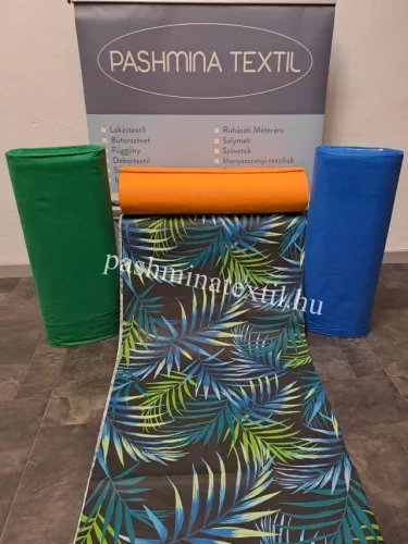 Pamutvászon - Levél mintás - Fekete alapon