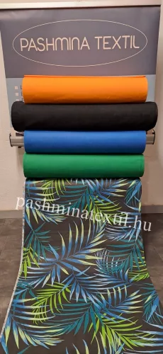 Pamutvászon - Levél mintás - Fekete alapon