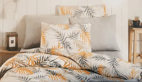 Pamutvászon - Levél mintás - Fekete alapon