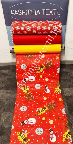 Pamutvászon - télapó szános - piros alapon