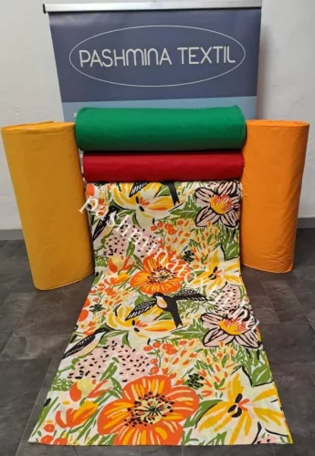 Pamutvászon - Virág és madár minta - fehér alapon