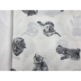 Pamutvászon - Cica mintás - fehér alapon