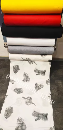 Pamutvászon - Cica mintás - fehér alapon