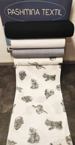 Pamutvászon - Cica mintás - fehér alapon