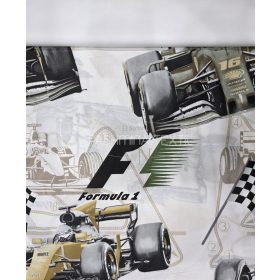 Pamutvászon - Formula 1 minta - fehér alapon