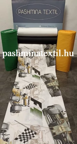 Pamutvászon - Formula 1 minta - fehér alapon