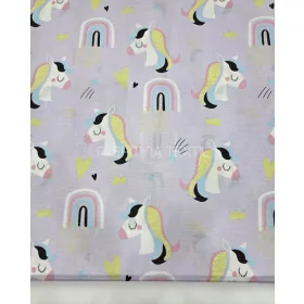 Pamutvászon - Unikornis minta - halvány lila alapon