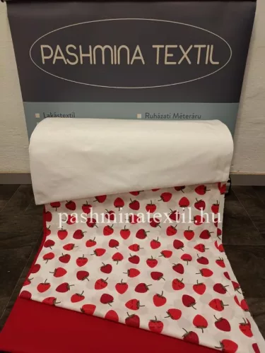 Pamutvászon - Eper minta - fehér alpon