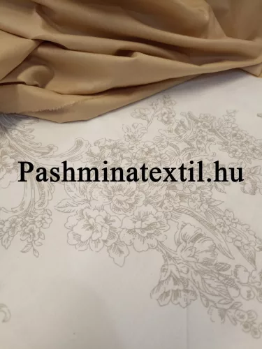 Pamutvászon - Drapp barokk minta - fehér alapon