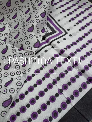 Afrikai Pamut - Fehér alapon lila kicsi csepp és karika mintás