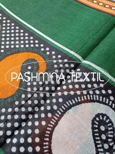 Afrikai Pamut - Zöld alapon fehér-narancssárga paisley mintás