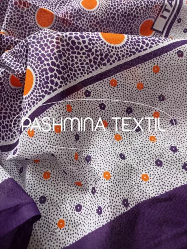 Afrikai Pamut - Halvány lila alapon - sötét lila és narancssárga karika mintás