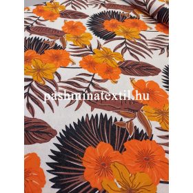 Pamut-len fehér alapon naracssárga virág minta