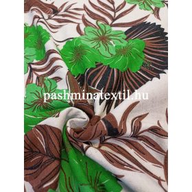 Pamut-len fehér alapon zöld virág minta