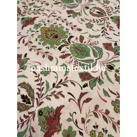 Pamut batiszt, fehér alapon bordó-zöld barokk minta