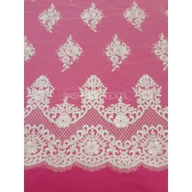 Rácsos bordűrös zsinóros tüllcsipke - Ivory