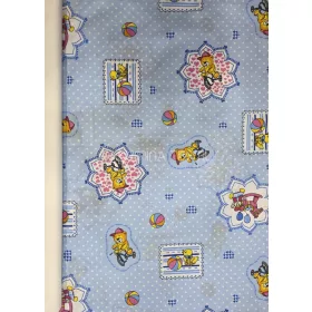 Pamutvászon - Maci-kacsa minta - baba kék alapon 