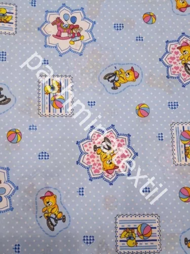 Pamutvászon - Maci-kacsa minta - baba kék alapon 
