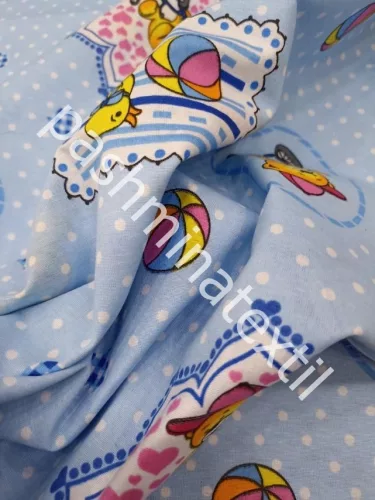 Pamutvászon - Maci-kacsa minta - baba kék alapon 