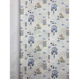 Pamutvászon - Autós maci minta - ivory alapon