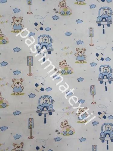 Pamutvászon - Autós maci minta - ivory alapon