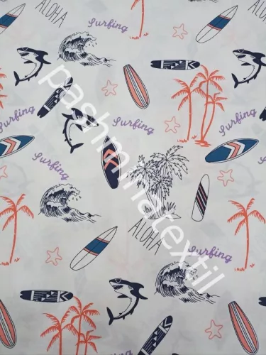 Pamutvászon - Hawai minta - fehér alapon
