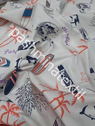 Pamutvászon - Hawai minta - fehér alapon