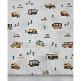 Pamutvászon - Lakókocsi minta - fehér alapon