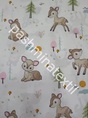 Pamutvászon - Bambi minta - fehér alapon