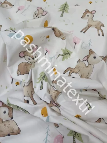 Pamutvászon - Bambi minta - fehér alapon