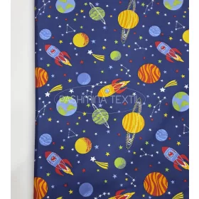 Pamutvászon - Bolygó minta - tinta kék alapon